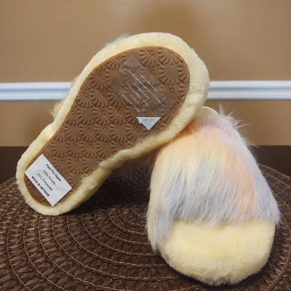 UGG Fluff Yeah Slide Slippers Lemonade Tie Dye Youth Kids Size 13 NEW